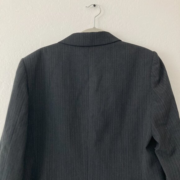 Calvin Klein Wool Blend Black Pinstripe Blazer Office Classic Minimalist Size 14 - Picture 10 of 14